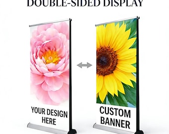 Double Sided Retractable Banner Stand 33.5x80, 2 Custom Printed Banners Included, Two Sided Roll Up Display, Trade Show Sign