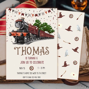 Editable Express Train Birthday Party Invitation, Magical Birthday Party, Train Party Theme, Printable Instant Download, Canva Template HP01