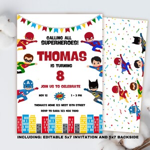 Editable Superhero Birthday Invitation, Superhero Birthday Invite, Superheroes Kids Party Invite, Instant Download, Canva Template