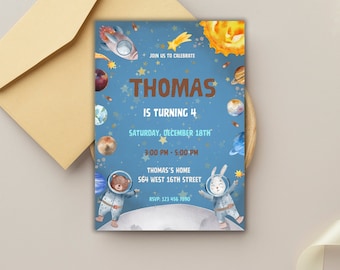 Editable Space Birthday Invitation, Astronaut Galaxy Theme (Instant Download)