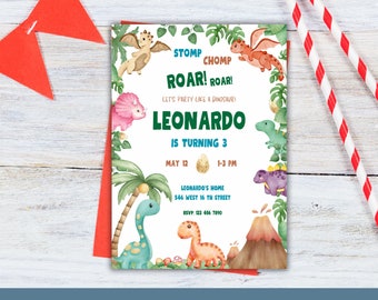 Editable Dinosaur Birthday Invitation Template, Printable Party Invites (Instant Download)