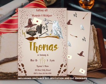 Wizard Birthday Invitation, Magical School Party, Canva Template (Digital Download)