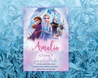 Frozen Invitation, Elsa and Anna Birthday Invitation, Winter Snow Birthday Invite, Frozen Party, Editable Instant Download Canva Template