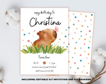 Editable Capybara Birthday Invitation, Capybara Birthday Invite, Printable Capybara Party Invite Girl Boy, Instant Download, Canva Template