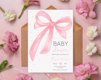 Pink Bow Baby Shower Invitation: Editable Coquette Invite (Digital Download)
