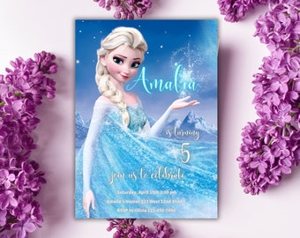 La reine des neiges faire-part, faire-part d'anniversaire Elsa, hiver neige anniversaire imprimable, La reine des neiges invitation modèle Canva numérique, modifiable en téléchargement immédiat