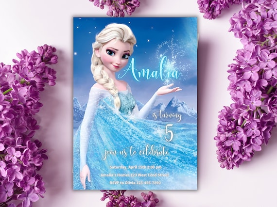 Frozen Invitation, Elsa Birthday Invitation, Winter Snow Birthday Printable, Frozen Invite Digital, Editable Instant Download Canva Template