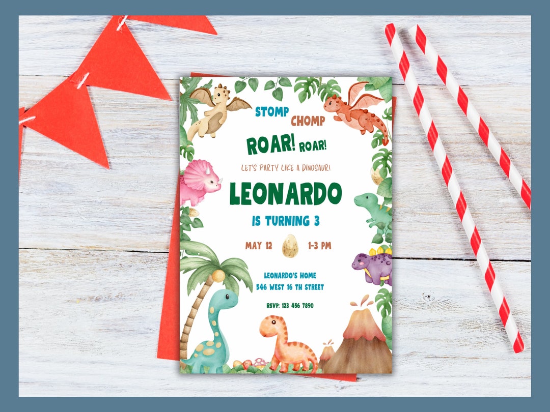 Editable Dinosaur Birthday Invitation Template, Dinosaur Party ...