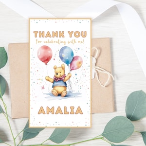 Winnie the Pooh Thank You Tags: Baby Shower Birthday Favors (Canva Template, Digital Download)