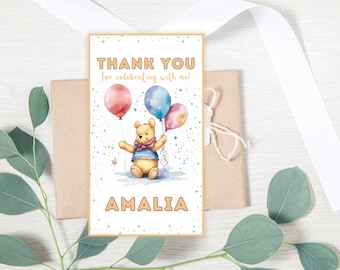 Winnie the Pooh Thank You Tags: Baby Shower Birthday Favors (Canva Template, Digital Download)