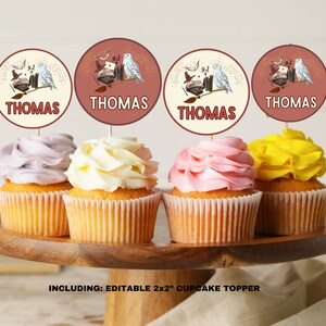 Wizard Birthday Cupcake Toppers, Editable Wizardry Theme Birthday Party for Girl or Boy Party Supplies, Instant Download Canva Template HP01