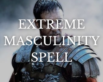 May include: Image featuring a man in Roman armor with the text "EXTREME MASCULINITY SPELL" overlaid in white. The man has a serious expression, and the image has a slightly blurred background.