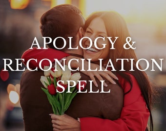 May include: A couple embrace, the woman holding a bouquet of tulips. The text "APOLOGY & RECONCILIATION SPELL" is superimposed on the image.