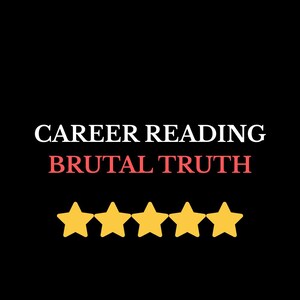 Könnte beinhalten: Schwarzer Hintergrund mit den Worten "CAREER READING BRUTAL TRUTH" in Weiß und Rot. Vier gelbe Sterne darunter deuten auf eine Bewertung oder Rezension hin.