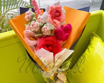 Handmade Crochet Bouquet Handmade Finished, Tulips, Roses, Birthday, Graduation, Girlfriend Motherhood Eternal Gift Wedding Anniversary Gift