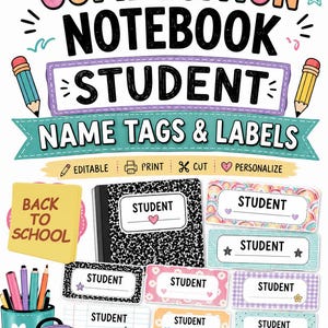 Composition Notebook Student Name Tags Editable Labels Classroom Decor