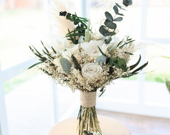 Boho Wedding Bridal Rose Bouquet, Handmade Dried Real Flower, Minimalist Wedding Bride Accessories, Bridal Shower Bride Rustic Flower