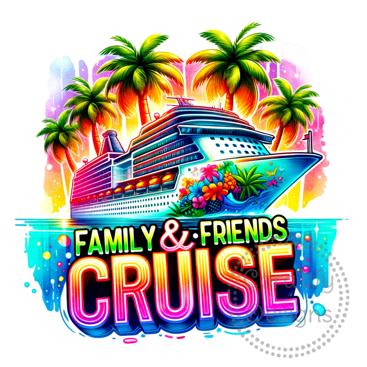 Family and Friends Cruise Watercolor Sublimation Digital Download PNG Vacation Design Gift for a Cruise