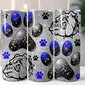 Blue Dog Paw Prints Bulldogs 20 oz Skinny Tumbler Sublimation Digital Download PNG Football Design