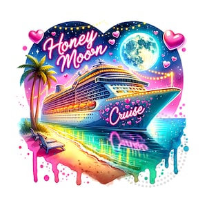 Honeymoon Cruise Watercolor Sublimation Digital Download PNG Vacation Hearts Design Gift for a Wedding