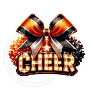 Cheer Bow Orange and Black Sublimation Digital Download PNG Cheerleading Design