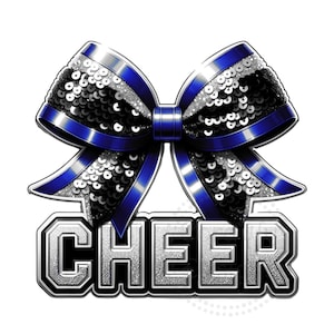 Cheer Bow Blue Silver Sublimation Digital Download PNG Cheerleading Design