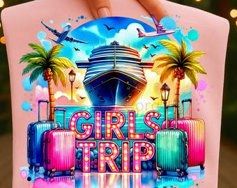 Diseño de vacaciones PNG con acuarela para sublimación de cruceros de chicas