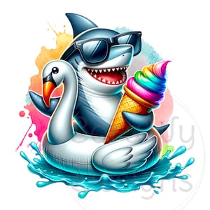 Funny Shark Watercolor Sublimation Digital Download PNG Ocean Fish Design