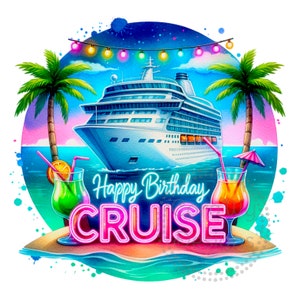 Alles Gute zum Geburtstag Kreuzfahrt Aquarell Sublimation Digital Download PNG Urlaub Design Geschenk zum Geburtstag