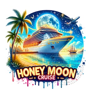 Honeymoon Cruise Watercolor Sublimation Digital Download PNG Vacation Design, Gift for a Wedding, Gift for a Cruise