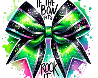 If The Bow Fits Rock It Cheer Watercolor Sublimation Digital Download PNG Cheerleading Design