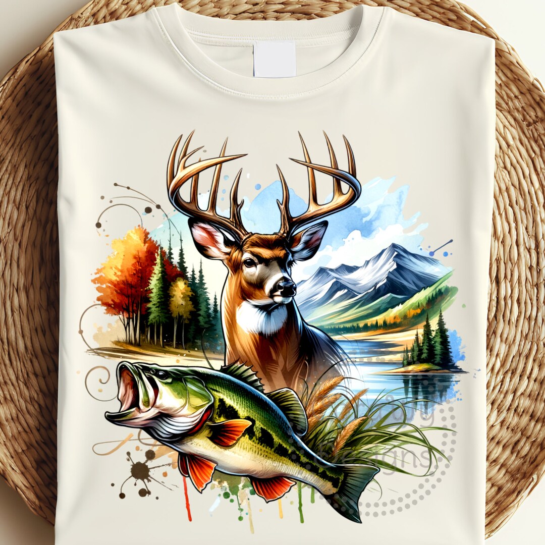 Deer PNG Bass Fish PNG Hunting PNG Watercolor Sublimation Digital ...