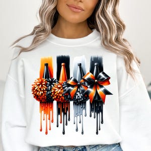 Cheer Bow Pom Poms Orange Black Sublimation Digital Download PNG Cheerleading Design