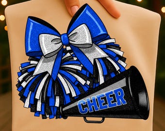 Cheerleading Blue Silver Black Bow PNG Digital Download