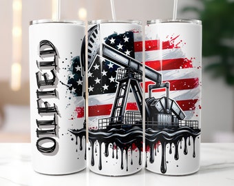 Oilfield Rig Watercolor 20 oz Skinny Tumbler Sublimation Digital Download PNG Design