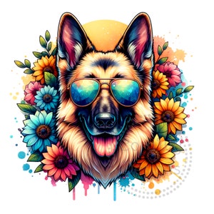 German Shepherd Watercolor Sublimation Digital Download PNG Dog Shirt Design, Gift for Dog Lovers, Cute Dog T-Shirt PNG