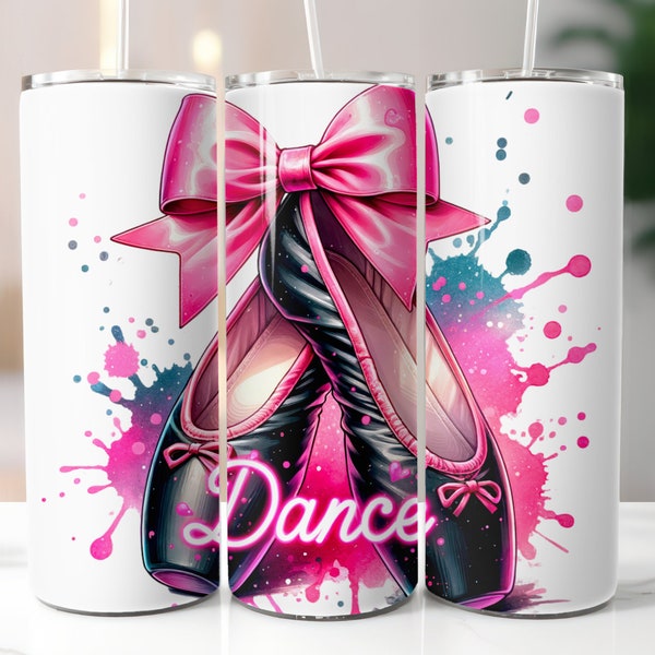 Ballet Dance Coquette Bow Watercolor 20 oz Skinny Tumbler Sublimation Digital Download PNG Design, Gift for a Ballet Dancer