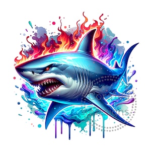Shark Watercolor Sublimation Digital Download PNG Funny Shirt Design, Kids Shirt PNG, Ocean Fish PNG, Scary Shark Png