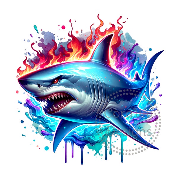 Shark Watercolor Sublimation Digital Download PNG Funny Shirt Design, Kids Shirt PNG, Ocean Fish PNG, Scary Shark Png