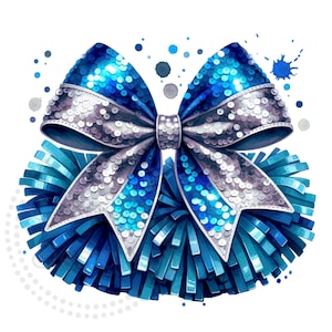 Cheer Light Blue Silver Pom Poms Watercolor Sublimation Digital Downloads PNG Cheerleading Design