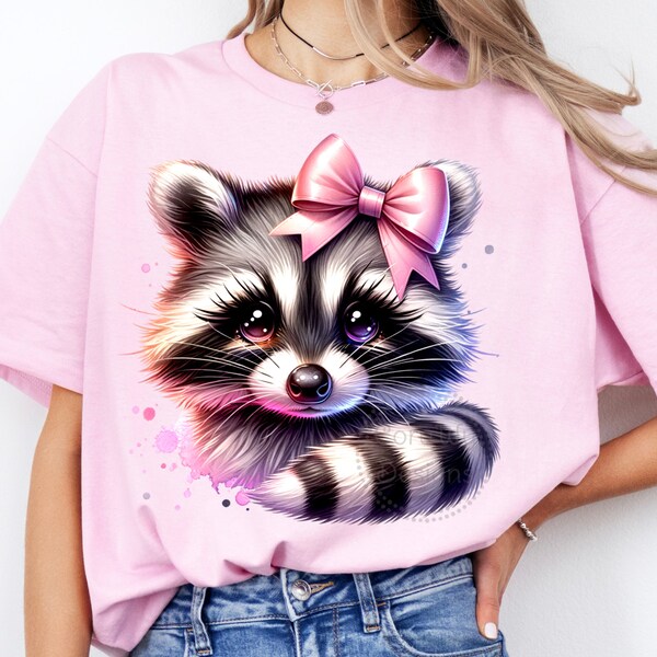 Racoon Coquette Pink Bow Watercolor Sublimation Digital Download PNG Design