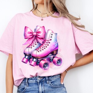 Skates Coquette Bow Watercolor Sublimation Digital Download PNG Shirt Design, Soft Girl Era Png, Gift for Roller Skater