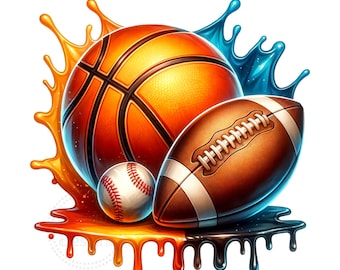 Descarga digital PNG de diseño deportivo de sublimación de baloncesto, fútbol y béisbol