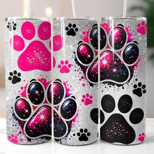 Glitter Dog Paw Prints 20 oz Skinny Tumbler Sublimation Digital Download Dog Design, Gift for Dog Lovers