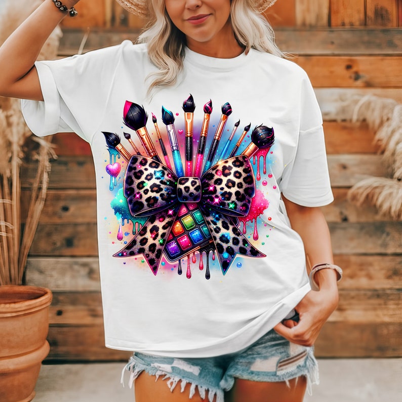 Makeup Brushes Coquette Bow Watercolor Sublimation Digital Download PNG