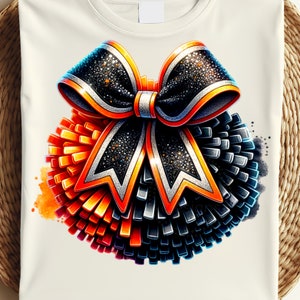 Cheer Bow Orange and Black Watercolor Sublimation Digital Download PNG Cheerleading Design