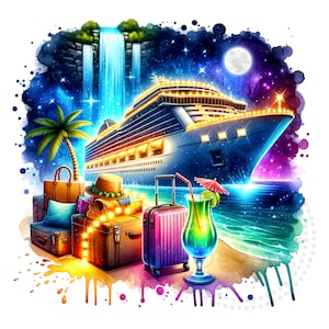 Cruise Watercolor Sublimation Digital Download PNG Vacation Design