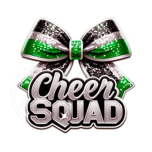 Cheer Squad Green Black Bow Sublimation Digital Download PNG Cheerleading Design