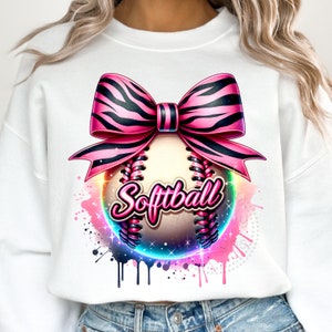 Softball Coquette Bow Watercolor Sublimation Digital Download PNG Design