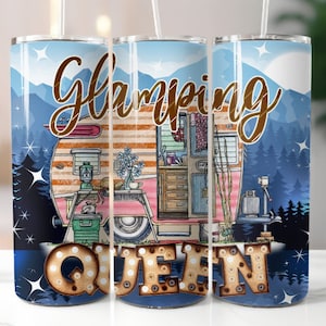 Glamping Queen 20 oz Skinny Tumbler Sublimation Digital Download PNG Camping Tumbler Wrap